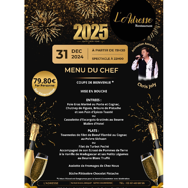 SOIREE NOUVEL AN COURRIERES 62 le mar. 31 déc. 2024 à 19h30